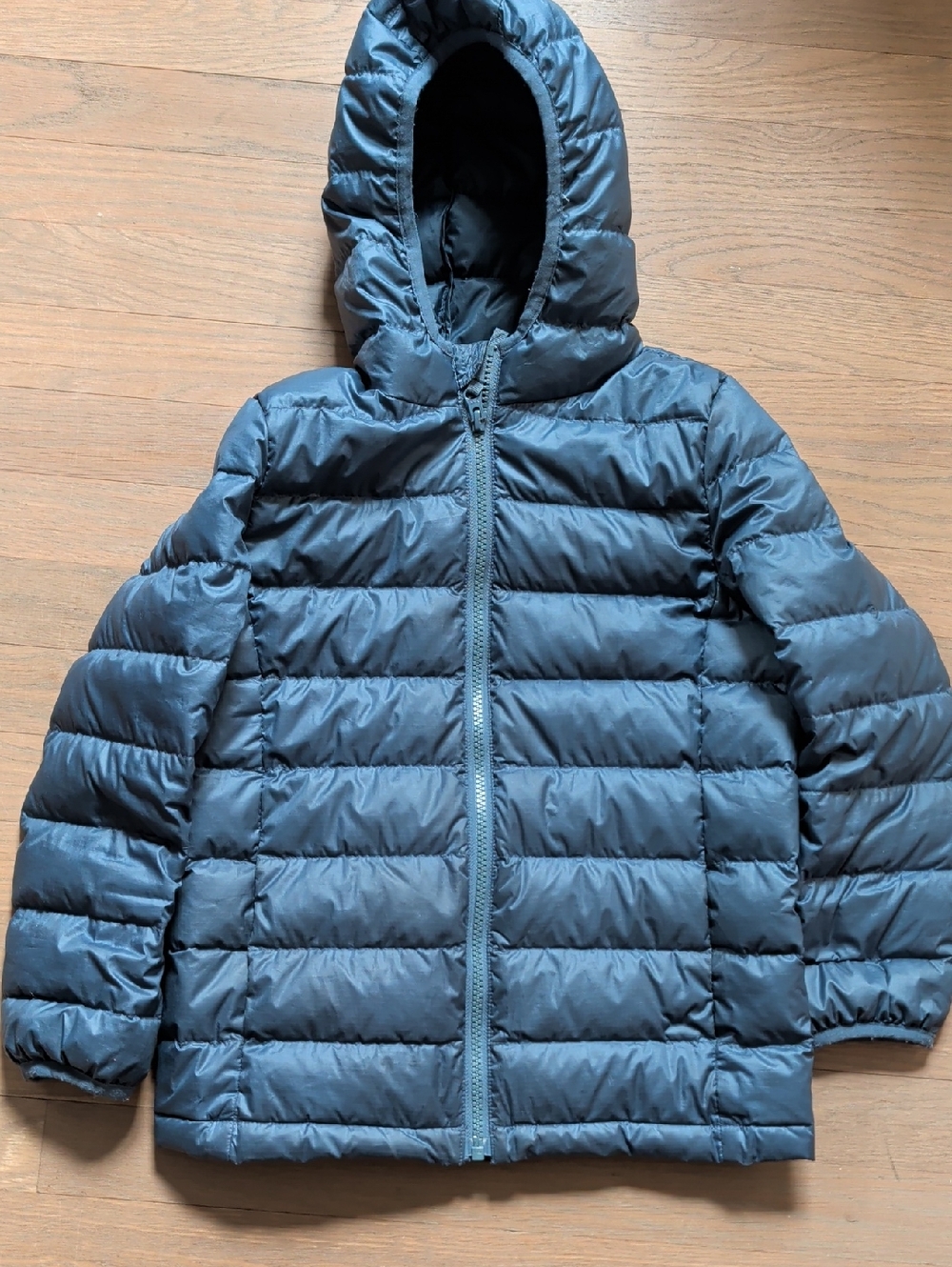 Quince Kids Hooded Puffer Jacket in Slate Blue - Size 8